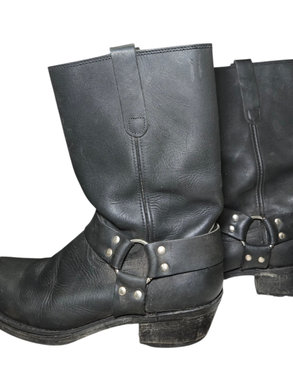 Durango Black Leather Harness Boots with Metal Hardware